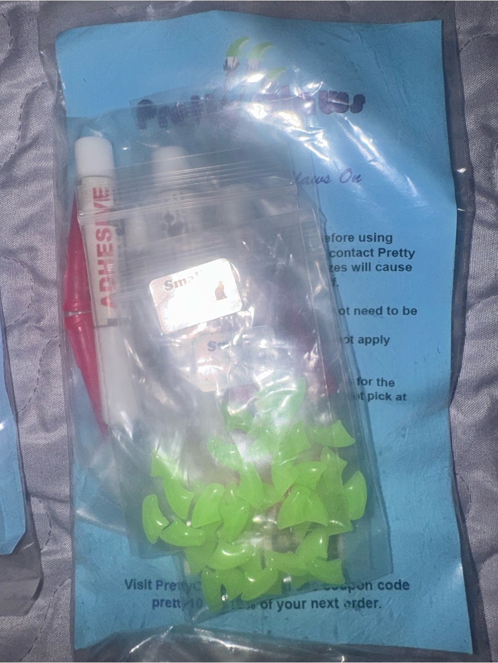 Pretty paws Cat nail caps size small and Large. Neon glow in dark and pink. .